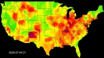 PM 2.5 air pollution on July 4, 2025 (AirNow Data, continental United States).